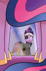 Size: 1981x3049 | Tagged: safe, artist:saturdaymorningproj, character:twilight sparkle, character:twilight sparkle (alicorn), character:twilight sparkle (unicorn), species:alicorn, species:pony, species:unicorn, episode:it's about time, episode:the last problem, g4, my little pony: friendship is magic, clothing, digital art, female, framed by legs, future twilight, latex, latex suit, mare, older, older twilight, ponidox, princess twilight 2.0, self ponidox, solid sparkle, time paradox
