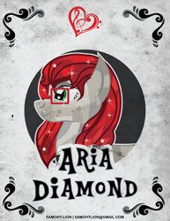 Size: 2551x3300 | Tagged: safe, alternate version, artist:samoht-lion, oc, oc only, oc:aria diamond, species:crystal pony, species:pony, bust, female, glasses, mare, solo, starry eyes, text, wingding eyes