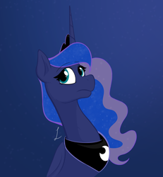 Size: 2716x2941 | Tagged: safe, artist:anticular, edit, character:princess luna, species:alicorn, species:pony, bust, color edit, colored, ethereal mane, female, galaxy mane, jewelry, mare, peytral, princess, regalia, solo