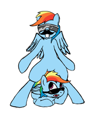 Size: 864x1024 | Tagged: safe, artist:lucas_gaxiola, character:rainbow dash, species:pegasus, species:pony, fake moustache, female, gangnam style, grin, mare, multeity, simple background, smiling, sunglasses, white background