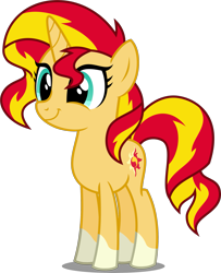 Size: 2091x2573 | Tagged: safe, artist:orin331, edit, editor:slayerbvc, character:sunset shimmer, species:pony, species:unicorn, female, ponies wearing sunburst's socks, simple background, smiling, socks (coat marking), solo, teenager, transparent background, vector, vector edit, younger