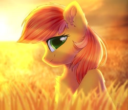 Size: 1024x878 | Tagged: safe, artist:alphadesu, oc, oc only, oc:crazy ivan, species:pony, backlighting, ear fluff, female, looking at you, mare, profile, sitting, smiling, solo, sunset