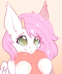 Size: 1712x2048 | Tagged: safe, artist:alphadesu, oc, oc only, species:pony, bust, ear fluff, female, gradient background, heart, horn, mare, original species, smiling, wings