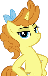 Size: 3164x4932 | Tagged: safe, artist:ironm17, character:pumpkin cake, species:pony, species:unicorn, episode:the last problem, g4, my little pony: friendship is magic, bipedal, bow, elegant, female, hair bow, hooves on hips, mare, older, older pumpkin cake, simple background, smiling, standing, transparent background, vector