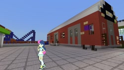 Size: 1334x750 | Tagged: safe, artist:razethebeast, edit, editor:topsangtheman, character:bon bon, character:sweetie drops, my little pony:equestria girls, female, looking at you, minecraft, new york city subway, solo
