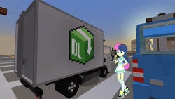 Size: 1334x750 | Tagged: safe, artist:razethebeast, edit, editor:topsangtheman, character:bon bon, character:sweetie drops, my little pony:equestria girls, looking at you, minecraft, truck