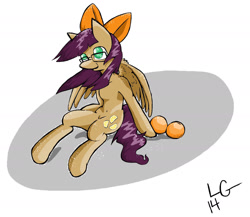 Size: 1652x1436 | Tagged: safe, artist:lucas_gaxiola, oc, oc only, species:pegasus, species:pony, bow, female, food, glasses, hair bow, mare, orange, pegasus oc, signature, simple background, sitting, solo, white background, wings