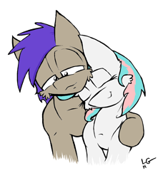 Size: 1516x1612 | Tagged: safe, artist:lucas_gaxiola, oc, oc only, species:earth pony, species:pony, earth pony oc, eyes closed, female, male, mare, oc x oc, shipping, side hug, signature, simple background, smiling, snuggling, stallion, straight, white background