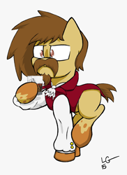 Size: 1384x1900 | Tagged: safe, artist:lucas_gaxiola, oc, oc only, species:earth pony, species:pony, alcohol, beard, clothing, cup, earth pony oc, facial hair, hoof hold, male, moustache, signature, simple background, solo, stallion, white background