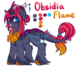 Size: 3420x2938 | Tagged: safe, alternate version, artist:ruef, oc, oc:obsidia flame, species:kirin, female, looking at you, mare, reference, reference sheet, simple background, smiling, white background