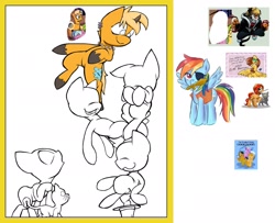 Size: 2048x1667 | Tagged: safe, alternate version, artist:lucas_gaxiola, character:rainbow dash, oc, oc:the brony chef, species:anthro, species:digitigrade anthro, species:pegasus, species:pony, species:unicorn, anthro with ponies, big cat, clothing, eyepatch, female, lineart, male, mare, mouth hold, screencap reference, stallion, sword, tiger, unshorn fetlocks, weapon