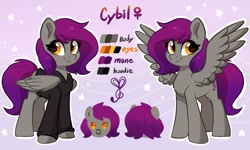 Size: 2000x1200 | Tagged: safe, artist:oofycolorful, oc, oc only, oc:cybil, species:pegasus, species:pony, reference sheet, solo