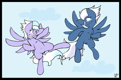 Size: 3128x2080 | Tagged: safe, alternate version, artist:lucas_gaxiola, character:cloudchaser, character:night glider, species:pegasus, species:pony, colored, duo, female, flying, male, mare, signature, smiling, stallion
