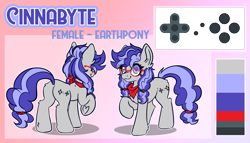 Size: 7000x4000 | Tagged: safe, artist:ruef, oc, oc only, oc:cinnabyte, adorasexy, adorkable, bandana, cute, dork, glasses, reference, reference sheet, sexy