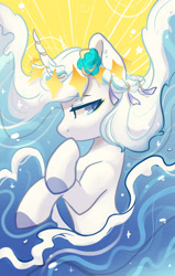 Size: 1080x1700 | Tagged: safe, artist:oofycolorful, oc, species:pony, species:unicorn, bust, female, flower, flower in hair, mare, portrait, solo, water, wave