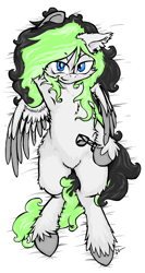 Size: 1140x2144 | Tagged: safe, artist:lucas_gaxiola, oc, oc only, species:pegasus, species:pony, arm behind head, armpits, body pillow, body pillow design, female, glasses, hoof hold, mare, on back, pegasus oc, signature, smiling, solo, unshorn fetlocks, wings