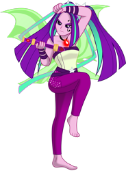 Size: 1920x2612 | Tagged: safe, artist:limedazzle, character:aria blaze, equestria girls:rainbow rocks, g4, my little pony: equestria girls, my little pony:equestria girls, bare shoulders, barefoot, clothing, facial tattoo, feet, female, furies, gem, hades (game), megaera, pigtails, simple background, siren gem, sleeveless, solo, strapless, transparent background, twintails
