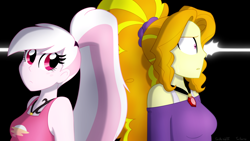 Size: 1280x720 | Tagged: safe, artist:faith-wolff, character:adagio dazzle, character:gloriosa daisy, oc, oc:eventide hymn, fanfic:the bridge, my little pony:equestria girls, disguise, element of generosity, element of honesty, element of kindness, element of laughter, element of loyalty, element of magic, elements of harmony, fanfic art, geode of telekinesis, jewelry, magical geodes, necklace, shocked expression