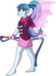 Size: 1920x2599 | Tagged: safe, artist:limedazzle, character:sonata dusk, my little pony:equestria girls, alecto, barefoot, crossover, feet, female, fin wings, furies, gem, hades (game), simple background, siren gem, solo, transparent background, whip, wings