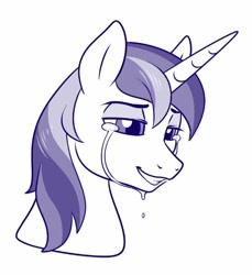 Size: 524x572 | Tagged: safe, artist:sorcerushorserus, character:shining armor, species:pony, species:unicorn, bust, crying, lidded eyes, liquid pride, male, monochrome, simple background, solo, stallion, tears of joy, white background