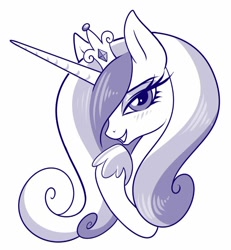 Size: 674x731 | Tagged: safe, artist:sorcerushorserus, character:princess cadance, species:alicorn, species:pony, blushing, female, lidded eyes, looking at you, mare, monochrome, simple background, smiling, solo, white background