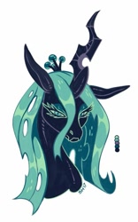 Size: 627x1006 | Tagged: safe, artist:sorcerushorserus, character:queen chrysalis, species:changeling, bust, changeling queen, color palette, female, glare, limited palette, simple background, solo, white background