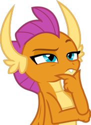 Size: 1000x1376 | Tagged: safe, artist:phucknuckl, character:smolder, species:dragon, episode:uprooted, g4, my little pony: friendship is magic, dragoness, emoji, emotes, female, hmm, inkscape, simple background, solo, squint, thinking, thinking emoji, transparent background, vector