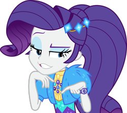Size: 1800x1604 | Tagged: safe, artist:phucknuckl, character:rarity, equestria girls:sunset's backstage pass, g4, my little pony: equestria girls, my little pony:equestria girls, spoiler:eqg series (season 2), clothing, dress, emotes, female, fur, fur coat, geode of shielding, inkscape, jewelry, lidded eyes, magical geodes, music festival outfit, raised eyebrow, short sleeves, simple background, solo, teeth, transparent background, vector, wristband