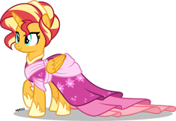 Size: 4000x2757 | Tagged: safe, artist:orin331, character:sunset shimmer, species:alicorn, species:pony, g4, absurd resolution, alicornified, alternate hairstyle, clothing, coronation dress, cute, dress, female, hoof shoes, mare, race swap, raised hoof, shimmerbetes, shimmercorn, simple background, smiling, solo, three quarter view, transparent background