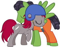 Size: 4105x3181 | Tagged: safe, artist:ironm17, species:earth pony, species:pegasus, species:pony, crimson skate, duo, eyes closed, female, geronimo, male, simple background, transparent background, vector