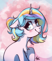 Size: 673x785 | Tagged: safe, artist:anticular, oc, oc only, oc:oofy colorful, species:pony, species:unicorn, blep, solo, tongue out