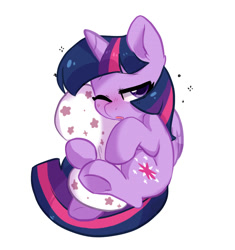 Size: 1600x1700 | Tagged: safe, artist:oofycolorful, character:twilight sparkle, character:twilight sparkle (alicorn), species:alicorn, species:pony, cute, ear fluff, female, hug, mare, one eye closed, pillow, pillow hug, simple background, sleepy, solo, twiabetes, white background, ych example, your character here