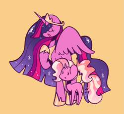 Size: 685x632 | Tagged: safe, artist:typhwosion, character:luster dawn, character:twilight sparkle, character:twilight sparkle (alicorn), species:alicorn, species:pony, species:unicorn, episode:the last problem, g4, my little pony: friendship is magic, older, older twilight, orange background, princess twilight 2.0, simple background