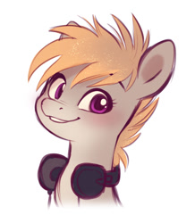 Size: 774x889 | Tagged: safe, artist:imalou, oc, oc only, oc:cookie malou, species:earth pony, species:pony, bust, female, headphones, simple background, solo