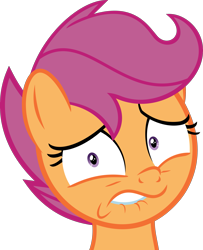 Size: 2413x2969 | Tagged: safe, artist:phucknuckl, character:scootaloo, species:pegasus, species:pony, episode:the last crusade, g4, my little pony: friendship is magic, .svg available, female, filly, lip bite, looking at you, scared, simple background, solo, transparent background, vector