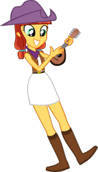 Size: 2521x4408 | Tagged: safe, artist:ironm17, character:jade spade, my little pony:equestria girls, appleloosa resident, boots, clothing, equestria girls-ified, female, high res, mandolin, musical instrument, shoes, simple background, skirt, solo, transparent background, vector, vest