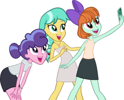 Size: 4040x3268 | Tagged: safe, artist:ironm17, character:berry blend, character:berry bliss, character:citrine spark, character:fire quacker, character:peppermint goldylinks, my little pony:equestria girls, armpits, cellphone, clothing, dress, equestria girls-ified, friendship student, phone, selfie, shirt, shoulderless, simple background, skirt, sleeveless, t-shirt, transparent background, vector