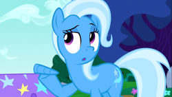 Size: 1366x768 | Tagged: safe, artist:dtkraus, edit, edited screencap, editor:slayerbvc, screencap, character:trixie, species:pony, species:unicorn, episode:no second prances, g4, my little pony: friendship is magic, :o, detachable horn, edited edit, female, goddammit kraus, hoof hold, horn, mare, modular, open mouth, solo, underhoof