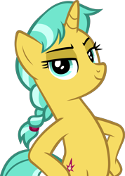 Size: 3090x4347 | Tagged: safe, artist:ironm17, character:citrine spark, character:fire quacker, species:pony, bipedal, elegant, female, friendship student, high res, hooves on hips, simple background, smug, solo, transparent background, vector