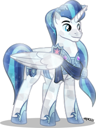 Size: 3009x4000 | Tagged: safe, artist:orin331, character:shining armor, species:alicorn, species:crystal pony, species:pony, alicornified, armor, clothing, crystal alicorn, crystal pony armor, crystallized, laurel wreath, male, older, prince, prince shining armor, race swap, shiningcorn, simple background, smiling, solo, stallion, transparent background