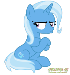Size: 1500x1620 | Tagged: safe, artist:kuren247, character:trixie, species:pony, species:unicorn, crossed arms, female, looking back, mare, pouting, pouty lips, simple background, sitting, solo, transparent background