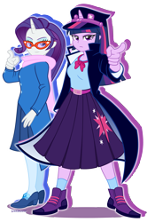 Size: 2785x4205 | Tagged: safe, artist:limedazzle, character:rarity, character:twilight sparkle, species:human, my little pony:equestria girls, clothing, cosplay, costume, high res, horn, horned humanization, humanized, jojo's bizarre adventure, jotaro kujo, noriaki kakyoin, simple background, transparent background, vector