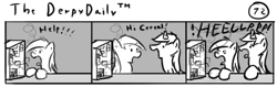 Size: 802x253 | Tagged: safe, artist:tetrapony, character:derpy hooves, oc, oc:cereal velocity, species:pegasus, species:pony, species:unicorn, comic:the daily derp, comic, computer, duo, female, male, mare, monochrome, stallion, the derpydaily(tm), yelling