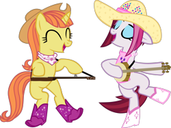 Size: 4186x3130 | Tagged: safe, artist:ironm17, character:cayenne, character:citrus blush, species:pony, banjo, bipedal, boots, clothing, country, dobro, hat, high res, musical instrument, shoes, simple background, transparent background, vector