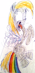 Size: 1457x3032 | Tagged: safe, artist:colossalstinker, character:derpy hooves, species:pegasus, species:pony, fart, female, mare, rainbow fart, solo, tongue out, traditional art