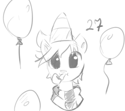 Size: 747x662 | Tagged: safe, artist:hierozaki, oc, oc only, species:pony, balloon, birthday, party horn, solo