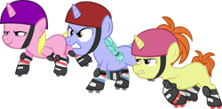 Size: 3488x1719 | Tagged: safe, artist:ironm17, species:pony, episode:call of the cutie, g4, my little pony: friendship is magic, absurd resolution, female, filly, helmet, indian summer, lilac ice, raspberry cream, roller skates, simple background, transparent background, vector