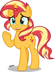 Size: 3060x4000 | Tagged: safe, artist:orin331, character:sunset shimmer, species:pony, species:unicorn, absurd resolution, concerned, cutie mark, female, high res, mare, open mouth, raised hoof, simple background, solo, transparent background