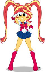 Size: 2538x4000 | Tagged: safe, artist:orin331, character:sunset shimmer, my little pony:equestria girls, adorasexy, anime, boots, clothing, crossover, cute, female, geode of empathy, looking at you, magical geodes, magical girl, magical sunset-chan, sailor moon, serena tsukino, sexy, shoes, simple background, skirt, smiling, solo, transparent background, tsukino usagi