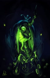 Size: 2650x4096 | Tagged: safe, artist:anticular, character:queen chrysalis, species:changeling, bust, changeling queen, creepy, female, glowing mouth, nightmare fuel, solo